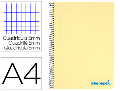 [BA20] CUADERNO ESPIRAL LIDERPAPEL A4 MICRO WONDER TAPA PLASTICO 120H 90 GR CUADRO 5 MM 5 BANDA4 TALADROS COLOR AMARILLO