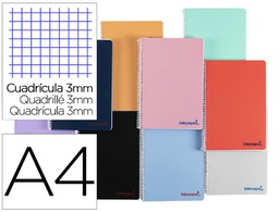 [BF26] CUADERNO ESPIRAL LIDERPAPEL A4 WONDER TAPA PLASTICO 80H 90GR CUADRO 3MM CON MARGEN COLORES SURTIDOS