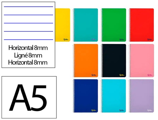 [BC02] CUADERNO ESPIRAL LIDERPAPEL CUARTO SMART TAPA BLANDA 80H 75GR HORIZONTAL 8MM CON MARGENCOLORES SURTIDOS