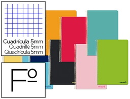 [BF13] CUADERNO ESPIRAL LIDERPAPEL FOLIO SMART TAPA BLANDA 80H 60GR CUADRO 5 MM CON MARGEN COLORES SURTIDOS