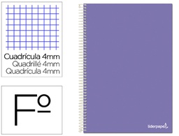 [BG03] CUADERNO ESPIRAL LIDERPAPEL FOLIO SMART TAPA BLANDA 80H 60GR CUADRO 4MM CON MARGEN COLOR VIOLETA