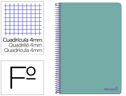 [BF98] CUADERNO ESPIRAL LIDERPAPEL FOLIO SMART TAPA BLANDA 80H 60GR CUADRO 4MM CON MARGEN COLOR TURQUESA