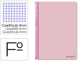 [BF97] CUADERNO ESPIRAL LIDERPAPEL FOLIO SMART TAPA BLANDA 80H 60GR CUADRO 4MM CON MARGEN COLOR ROSA