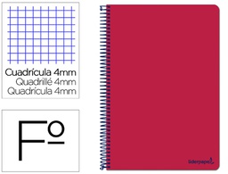 [BF96] CUADERNO ESPIRAL LIDERPAPEL FOLIO SMART TAPA BLANDA 80H 60GR CUADRO 4MM CON MARGEN COLOR ROJO