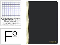 [BG02] CUADERNO ESPIRAL LIDERPAPEL FOLIO SMART TAPA BLANDA 80H 60GR CUADRO 4MM CON MARGEN COLOR NEGRO