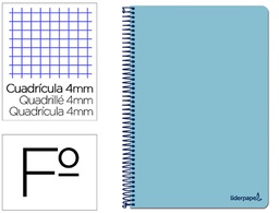 [BG01] CUADERNO ESPIRAL LIDERPAPEL FOLIO SMART TAPA BLANDA 80H 60GR CUADRO 4MM CON MARGEN COLOR CELESTE