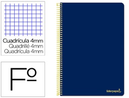 [BF94] CUADERNO ESPIRAL LIDERPAPEL FOLIO SMART TAPA BLANDA 80H 60GR CUADRO 4MM CON MARGEN COLOR AZUL OSCURO