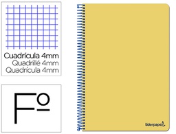 [BF93] CUADERNO ESPIRAL LIDERPAPEL FOLIO SMART TAPA BLANDA 80H 60GR CUADRO 4MM CON MARGEN COLOR AMARILLO