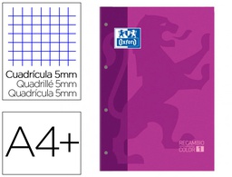 [400123682] RECAMBIO COLOR 1 OXFORD DIN A4+ 80 HOJAS 90 GR CUADRO 5 MM 4 TALADROS COLOR MORADO