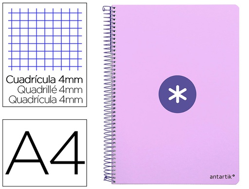 [KB10] CUADERNO ESPIRAL A4 ANTARTIK TAPA DURA 80H 90GR CUADRO 4MM CON MARGEN COLOR LAVANDA