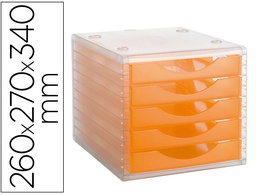 [4005 NA TL] FICHERO CAJONES DE SOBREMESA ARCHIVO 2000 APILABLE 5 CAJONES NARANJA TRANSLUCIDO 260X270X340 MM