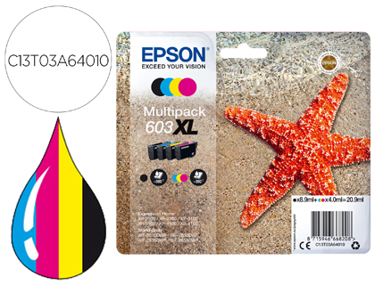 [C13T03A64010] INK-JET EPSON 603XL XP-2100 / 2105 / 3100 / 4100 / WF-2810 / 2830 / 2835 / 2850 MULTIPACK 4 COLORES NEGRO