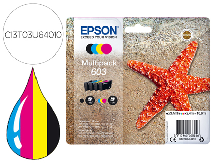 [C13T03U64010] INK-JET EPSON 603 XP-2100 / 2105 / 3100 / 4100 / WF-2810 / 2830 / 2835 / 2850 MULTIPACK 4 COLORES NEGRO