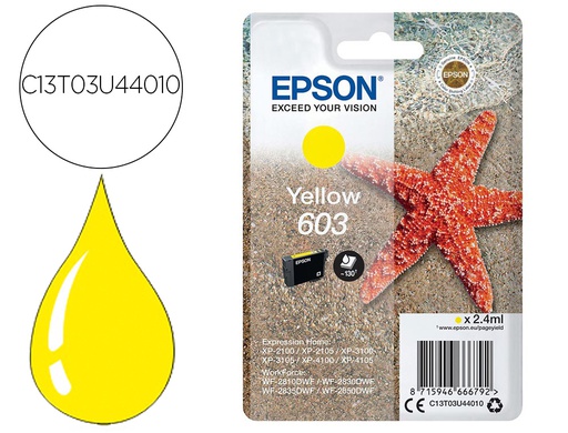 [C13T03U44010] INK-JET EPSON 603 XP-2100 / 2105 / 3100 / 4100 / WF-2810 / 2830 / 2835 / 2850 AMARILLO 130 PAGINAS