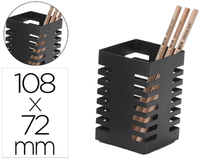 [KF11221] CUBILETE PORTALAPICES Q-CONNECT NEGRO METAL CUADRADO 72X108 MM