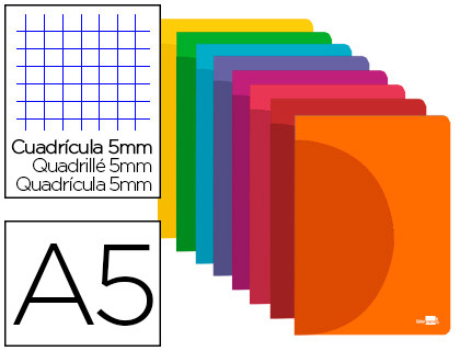 [LF08] LIBRETA LIDERPAPEL 360 TAPA DE PLASTICO A5 48 HOJAS 90G/M2 5MM CON DOBLE MARGEN COLORES SURTIDOS