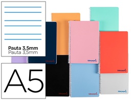 [TH67] CUADERNO ESPIRAL LIDERPAPEL A5 WONDER TAPA PLASTICO 80H 90G PAUTA 3,5MM CON MARGEN COLORES SURTIDOS