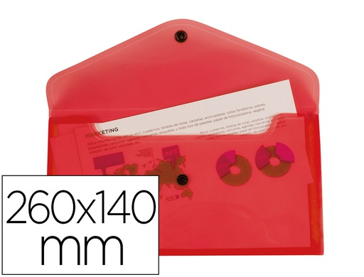 [DS79] CARPETA LIDERPAPEL DOSSIER BROCHE POLIPROPILENO TAMAÑO SOBRE AMERICANO 260X140 MM ROJO TRANSLUCIDO