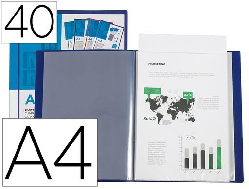 [JC07] CARPETA LIDERPAPEL PERSONALIZA 40 FUNDAS CANGURO POLIPROPILENO DIN A4 AZUL TRANSLUCIDO PORTADA Y LOMO