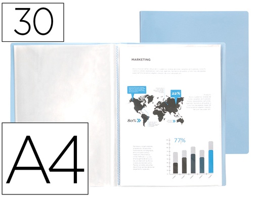 [EC76] CARPETA LIDERPAPEL ESCAPARATE 30 FUNDAS POLIPROPILENO DIN A4 CELESTE OPACO