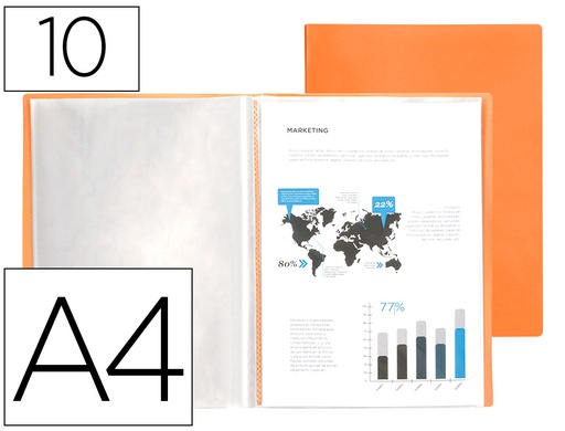 [EC62] CARPETA LIDERPAPEL ESCAPARATE 10 FUNDAS POLIPROPILENO DIN A4 NARANJA FLUOR OPACO