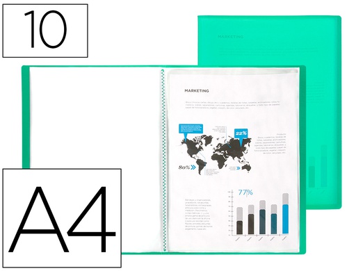 [EC60] CARPETA LIDERPAPEL ESCAPARATE 10 FUNDAS POLIPROPILENO DIN A4 VERDE TRANSLUCIDO