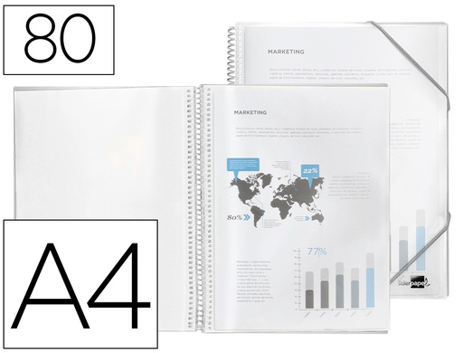 [EC57] CARPETA LIDERPAPEL ESCAPARATE CON ESPIRAL 80 FUNDAS POLIPROPILENO DIN A4 TRANSPARENTE