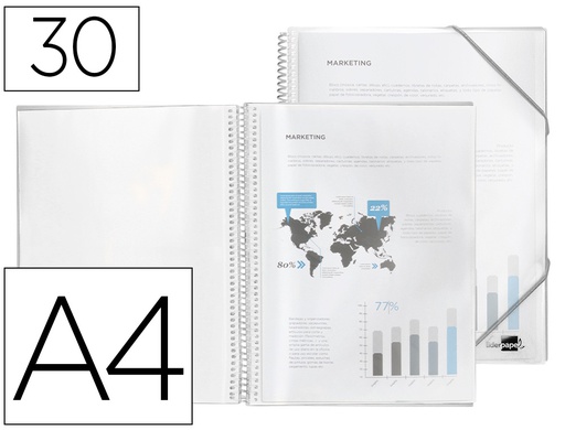 [EC54] CARPETA LIDERPAPEL ESCAPARATE CON ESPIRAL 30 FUNDAS POLIPROPILENO DIN A4 TRANSPARENTE