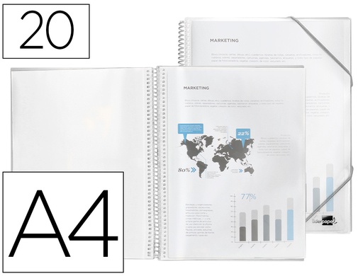[EC53] CARPETA LIDERPAPEL ESCAPARATE CON ESPIRAL 20 FUNDAS POLIPROPILENO DIN A4 TRANSPARENTE