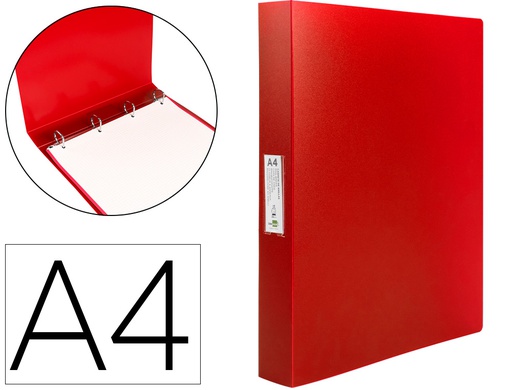 [CH30] CARPETA LIDERPAPEL 4 ANILLAS 25 MM MIXTAS POLIPROPILENO DIN A4 ROJO TRANSLUCIDO