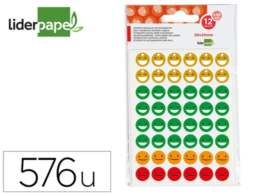 [GT01] GOMETS ESCOLAR LIDERPAPEL CARAS BOLSA DE 12 HOJAS 48 CARAS POR HOJA COLORES SURTIDOS
