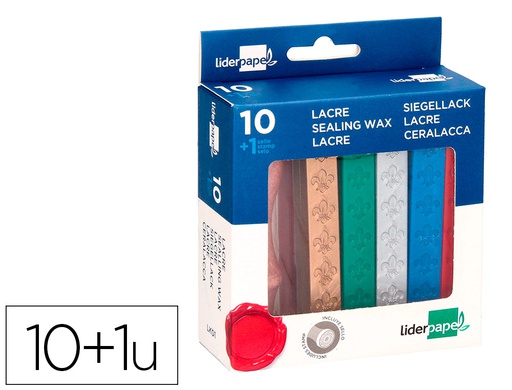 [LK01] LACRE LIDERPAPEL CON SELLO DE CARTA JUEGO DE 10 BARRAS COLORES SURTIDOS