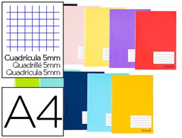 [LA27] LIBRETA LIDERPAPEL SMART A4 TAPA BLANDA 80 HOJAS 60G/M2 CUADRO 5 MM CON MARGEN COLORES SURTIDOS