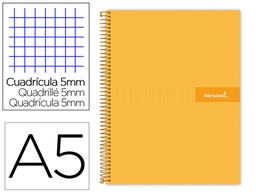 [BJ13] CUADERNO ESPIRAL LIDERPAPEL A5 MICRO CRAFTY TAPA FORRADA 120H 90 GR CUADRO 5MM 5 BANDAS6 TALADROS COLOR NARANJA