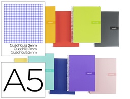 [BC41] CUADERNO ESPIRAL LIDERPAPEL A5 CRAFTY TAPA FORRADA 80H 90 GR MILIMETRADO 2MM COLORES SURTIDOS