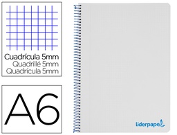 [BD29] CUADERNO ESPIRAL LIDERPAPEL A6 MICRO WONDER TAPA PLASTICO 120H 90 GR CUADRO 5MM 4 BANDAS COLOR GRIS