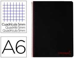 [BD27] CUADERNO ESPIRAL LIDERPAPEL A6 MICRO WONDER TAPA PLASTICO 120H 90 GR CUADRO 5MM 4 BANDAS COLOR NEGRO