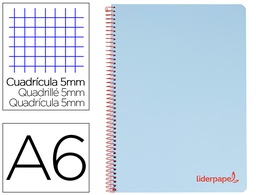 [BD10] CUADERNO ESPIRAL LIDERPAPEL A6 MICRO WONDER TAPA PLASTICO 120H 90 GR CUADRO 5MM 4 BANDAS COLOR CELESTE