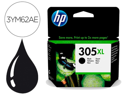 [3YM62AE] INK-JET HP 305XL DESKJET 1210 / 1212 / 1255 / 2732 / 2752 / 4155 / 4158 ENVY 6020 / 6052 /6055 / 6420 NEGRO 240