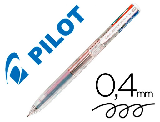 [NSG4T] BOLIGRAFO PILOT SUPER GRIP G 4 COLORES RETRACTIL SUJECION DE CAUCHO TINTA BASE DE ACEITE CUERPO TRANSPARENTE