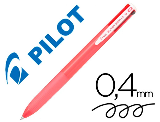 [NSG4RS] BOLIGRAFO PILOT SUPER GRIP G 4 COLORES RETRACTIL SUJECION DE CAUCHO TINTA BASE DE ACEITE CUERPO COLOR ROSA