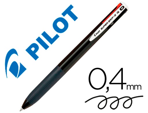 [NSG4N] BOLIGRAFO PILOT SUPER GRIP G 4 COLORES RETRACTIL SUJECION DE CAUCHO TINTA BASE DE ACEITE CUERPO COLOR NEGRO
