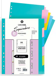 [49060699] SEPARADOR CARCHIVO POLIPROPILENO SOFT EXTRA FUERTE DIN A4 MULTITALADRO JUEGO DE 6 POSICIONES