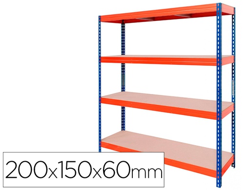 [ST18401-/15J408G00] ESTANTERIA METALICA AR STABIL XL 200X150X60 CM 4 ESTANTES 500 KG POR ESTANTE BANDEJA DE MADERA SIN TORNILLOS COLOR