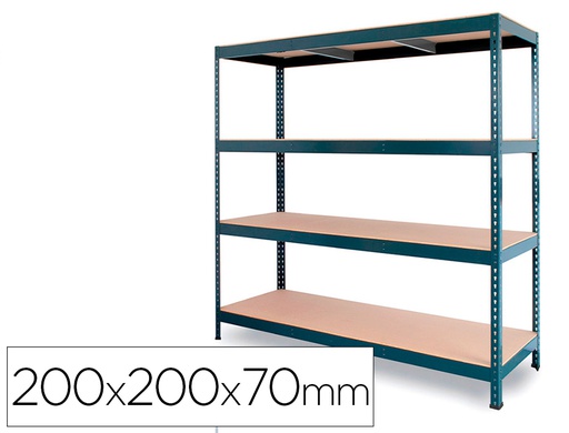 [TBR18425D8G00] ESTANTERIA METALICA AR STOCKER 200X200X70 CM 4 ESTANTES 450 KG POR ESTANTE BANDEJA DE MADERA SIN TORNILLOS