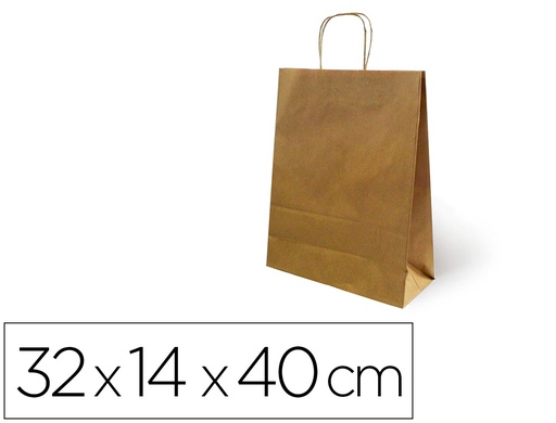 [02103015] BOLSA KRAFT BASIKA NATURAL RECICLADO 90 GR ASA RETORCIDA TAMAÑO \"L\" 320X140X400 MM
