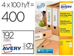 [LR4761-100] ETIQUETA ADHESIVA AVERY PAPEL BLANCO RECICLADO PARA ARCHIVADOR 192X61 MM LASER PACK DE 400 ETIQUETAS