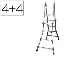 [3014] ESCALERA TELESCOPICA ALUMINIO DE 4+4 PELDAÑOS CON TAPA FINALPVC ANTIDESLIZANTE EN131-4