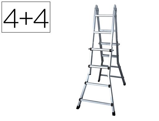 [3014] ESCALERA TELESCOPICA ALUMINIO DE 4+4 PELDAÑOS CON TAPA FINALPVC ANTIDESLIZANTE EN131-4