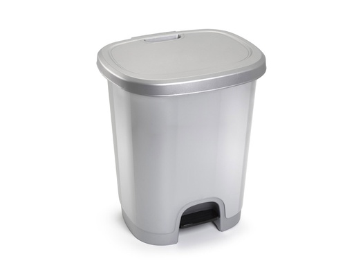 [1206112] PAPELERA CONTENEDOR PLASTICFORTE PLASTICO CON TAPADERA Y PEDAL 27 LITROS COLOR PLATA 380X320X450 MM